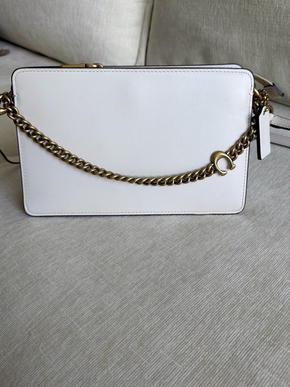 Coach White Leather Crossbody with Gold Chain